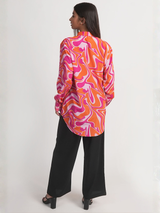 Pink & Orange Abstract Printed Royal Crape Shirt