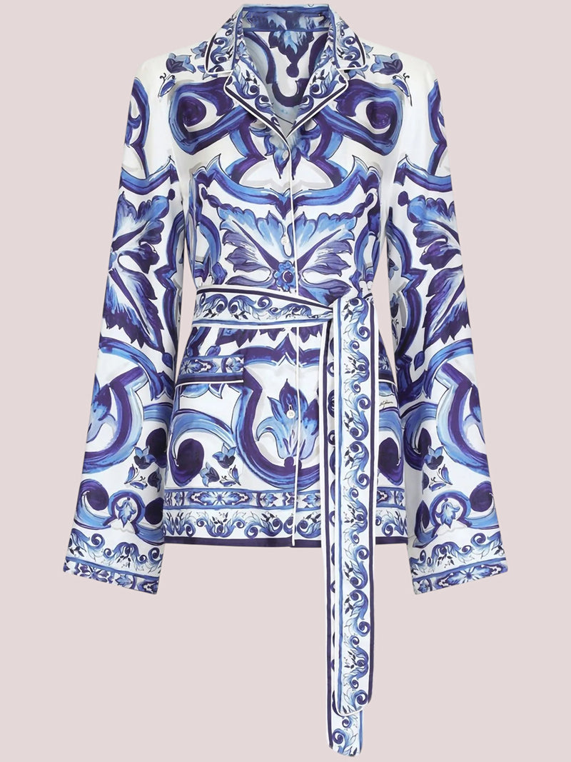 Azure Tile Printed Royal Crape Co-ord Set – Blue